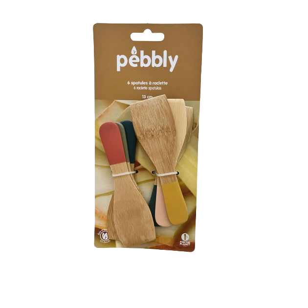 Lot 6 Spatules Raclette Bambou Colorées Pebbly