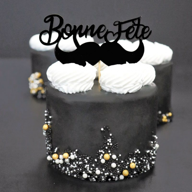 Décor Cake Topper Bonne Fête Moustache "Papa" sur Pic Patisdécor