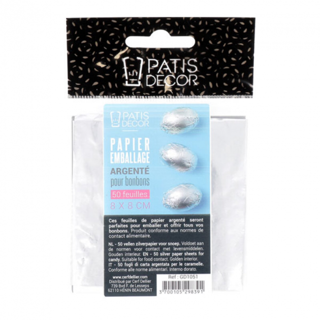 Emballage Pour Bonbons Argenté 50 feuilles 