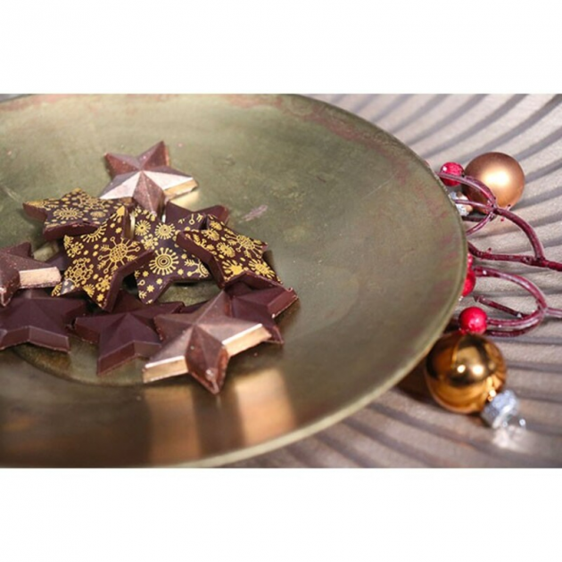 Chocolat de Noël étoile décoré Feuille Transfert Sapin et Flocons de Neige Chocolat de Noël étoile décoré Feuille Transfert Sapin et Flocons de Neige