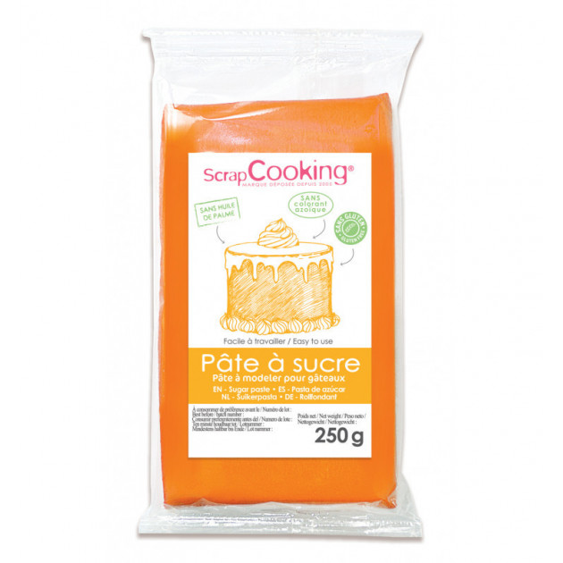 DLUO courte Pâte à Sucre Orange Pastel 250 g ScrapCooking