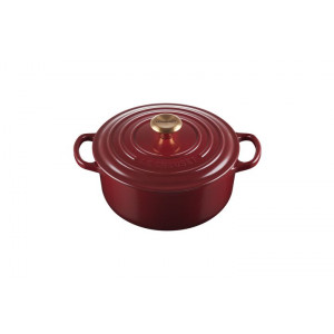 Cocotte en Fonte Ronde 20 cm Garnet Bouton Doré Le Creuset Signature