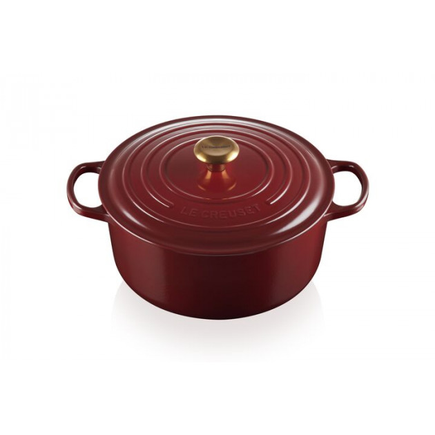 Cocotte en Fonte Ronde 28 cm Garnet Bouton Doré Le Creuset Signature