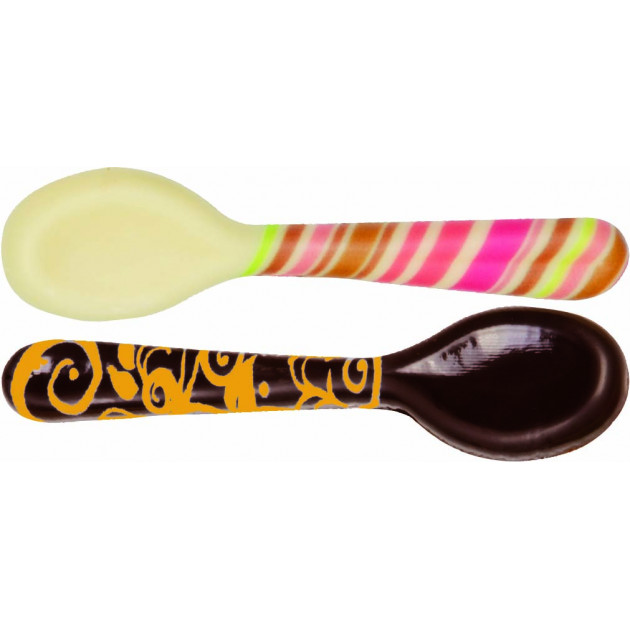 FIN DE SERIE Décors en Chocolat Blanc et Noir Cuillères Multicolores et Or 85x20 mm (x48) Florensuc