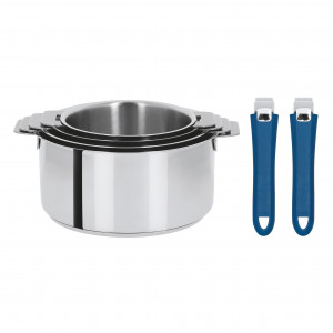Lot de 4 Casseroles inox avec 2 Poignées Bleues Mutine Amovibles Cristel Lot de 4 Casseroles inox avec 2 Poignées Bleues Mutine Amovibles Cristel