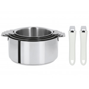 Lot de 4 Casseroles inox avec 2 Poignées Blanches Mutine Amovibles Cristel Lot de 4 Casseroles inox avec 2 Poignées Blanches Mutine Amovibles Cristel