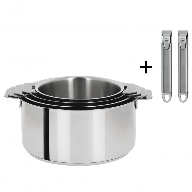 Lot de 4 Casseroles inox Mutine avec 2 Poignées Zénith Amovibles Cristel