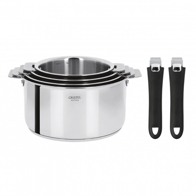 Lot de 4 Casseroles inox Casteline avec 2 Poignées Mutine Amovibles Cristel