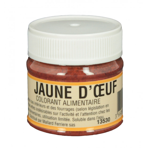 DLUO Courte Colorant alimentaire Jaune d'Oeuf E102/E129 Poudre Hydrosoluble 20g