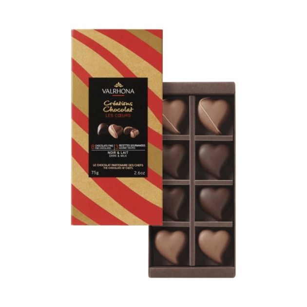 DLUO Courte Coffret 8 Cœurs Fourrés Chocolat Noir et Lait 75 g Valrhona