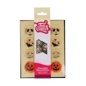 Décors Chocolat Blanc 4 Motifs Halloween Funcakes (x12) Décors Chocolat Blanc 4 Motifs Halloween Funcakes (x12)