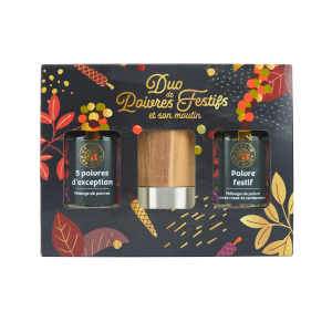 Coffret Poivres Festifs avec Tête de Moulin Un Jour Une Epice Coffret Poivres Festifs avec Tête de Moulin Un Jour Une Epice