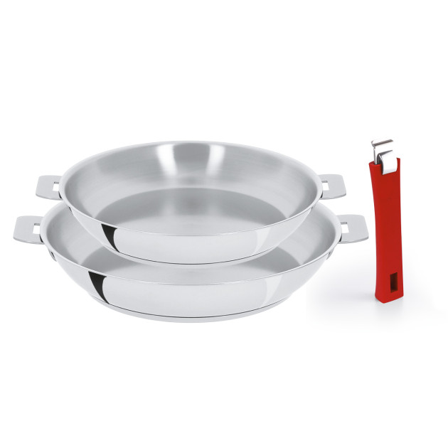 Set de 2 Poêles Inox avec Poignée Framboise Mutine Amovible Cristel