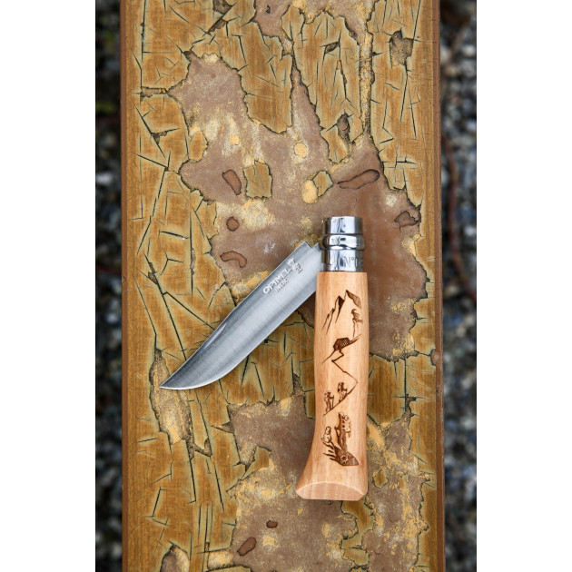 Couteau de Poche avec Manche en Bois Gravé