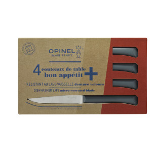 Coffret 4 Couteaux de Table Anthracite Microdenté Bon Appétit + Opinel Coffret 4 Couteaux de Table Anthracite Microdenté Bon Appétit + Opinel