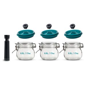 Kit de Mise Sous-Vide 3 Bocaux Kilner 0,5 L avec Couvercles et Pompe Airtender Kit de Mise Sous-Vide 3 Bocaux Kilner 0,5 L avec Couvercles et Pompe Airtender