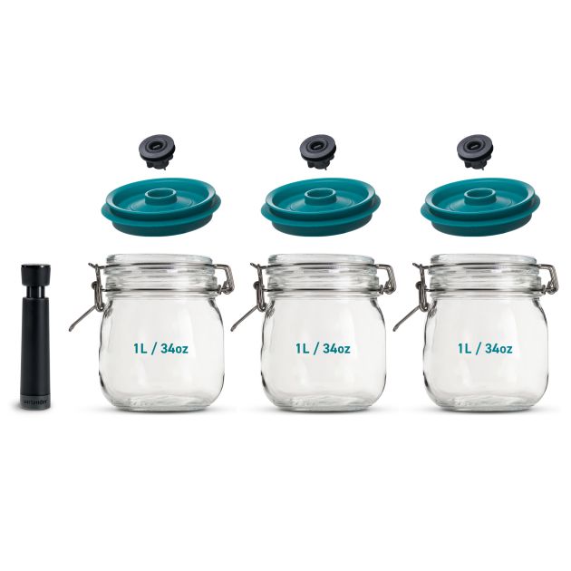 Kit de Mise Sous-Vide 3 Bocaux Kilner 1 L avec Couvercles et Pompe Airtender