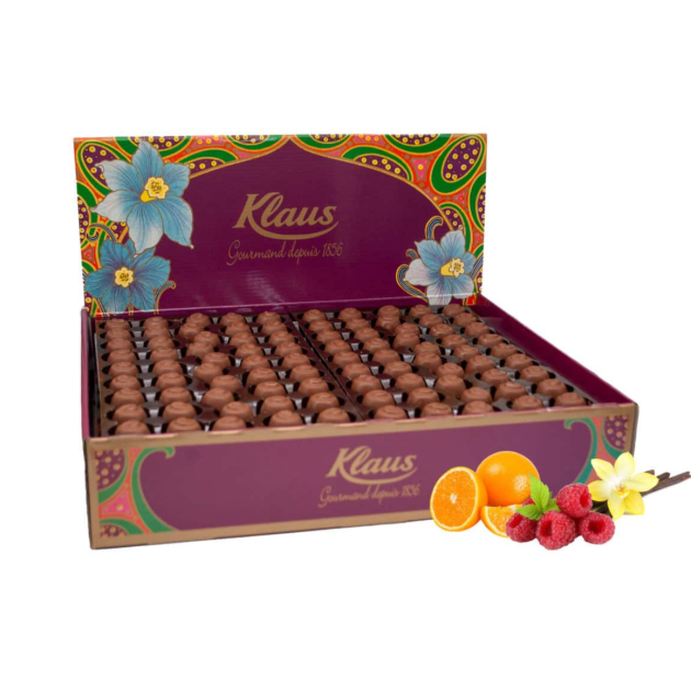 Boules Chocolat Lait Fourrées Framboise, Vanille, Orange 3 kg Klaus