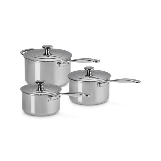 Set 3 Casseroles Inox Signature avec Couvercle Le Creuset