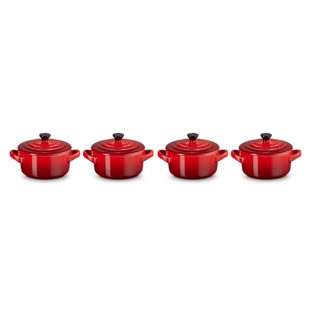 Set de 4 Mini-Cocottes Ronde Céramique 10 cm Cerise Le Creuset