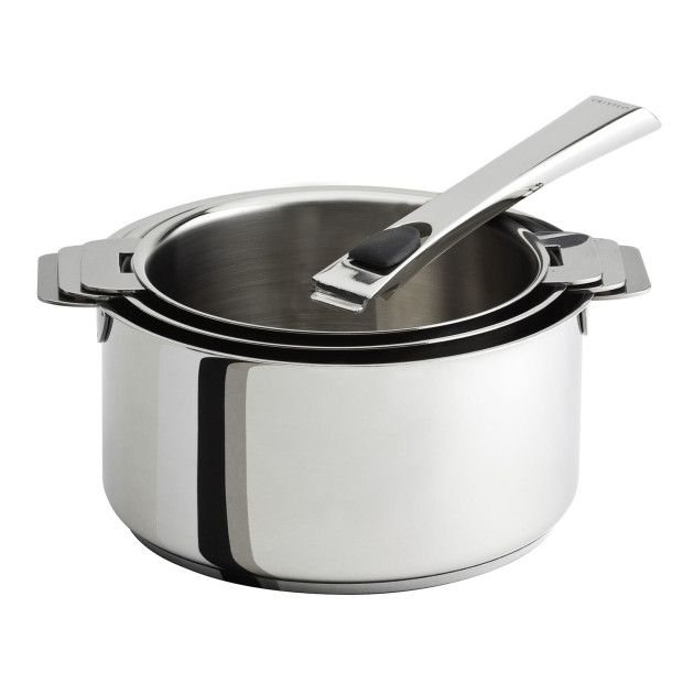 FIN DE SERIE Lot de 3 Casseroles Inox Mutine avec 1 Poignée Amovible Casteline Cristel