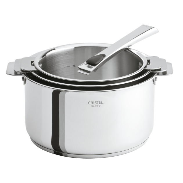 Lot de 3 Casseroles Inox avec 1 Poignée Amovible Casteline Cristel