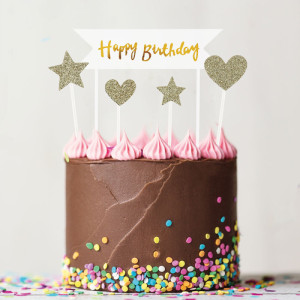 Cake Topper Happy Birthday Cœurs et Étoiles Dorés (x10) Patisdécor Cake Topper Happy Birthday Cœurs et Étoiles Dorés (x10) Patisdécor