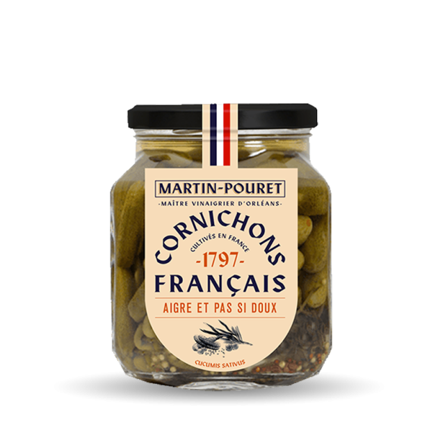 DLUO Dépassée Cornichons Français Aigre Doux au Vinaigre d'Orléans 270g Martin Pouret