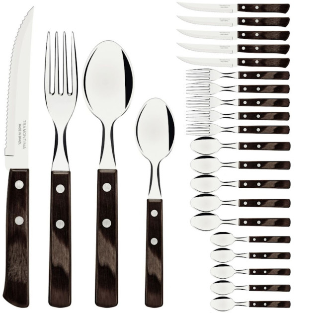 Ménagère 24 pièces Marron Inox et Technobois Tramontina