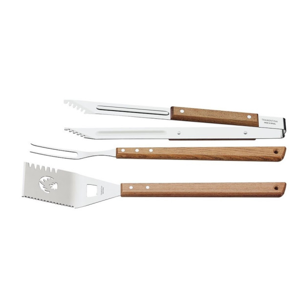 Ustensiles pour Barbecue Inox et Bois (x3) Churrasco Tramontina