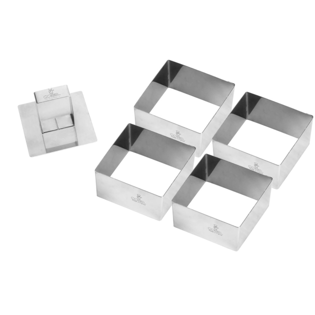 Lot de 4 Nonnettes Carrées Inox 7 cm x H 4 cm et Poussoir Gobel