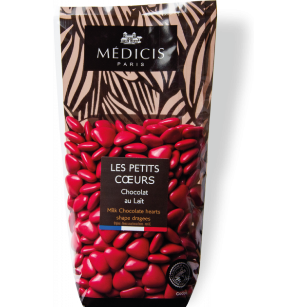 Dragees Chocolat au Lait Petit Coeur Rouge Framboise 250g Medicis