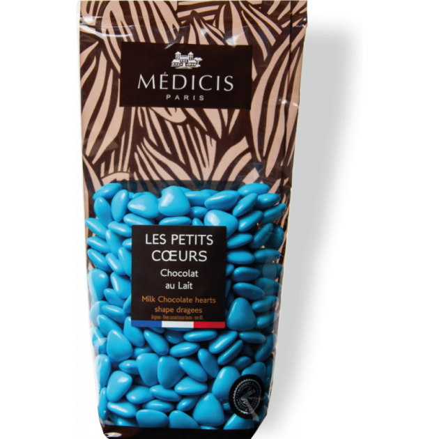 Dragees Chocolat au Lait Petit Coeur Bleu Turquoise 250g Medicis
