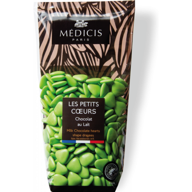 Dragees Chocolat au Lait Petit Coeur Vert Anis 250g Medicis