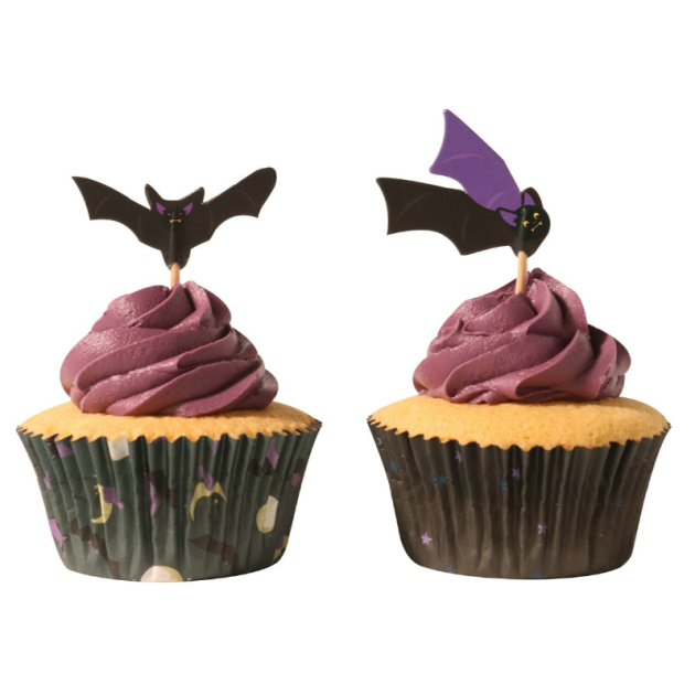 24 Caissettes Cupcakes + 24 Cake Topper Chauves-souris PME