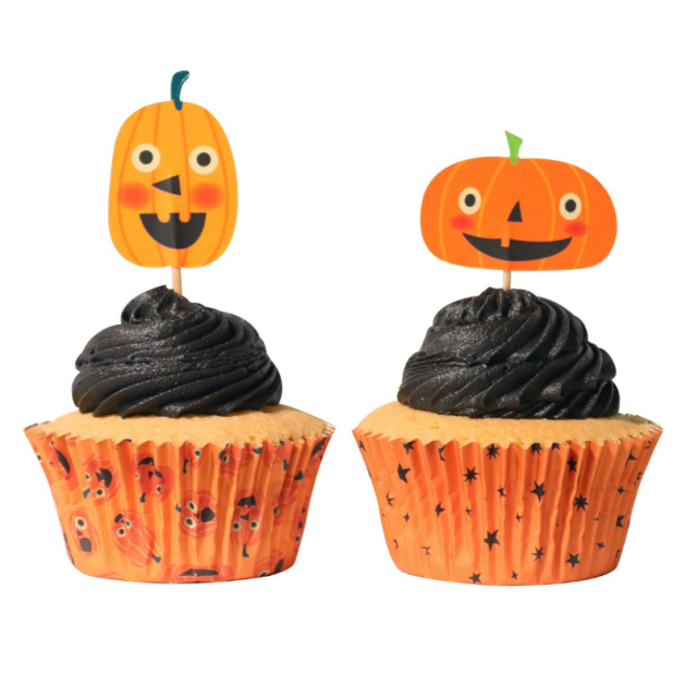 24 Caissettes Cupcakes + 24 Cake Topper Citrouille PME