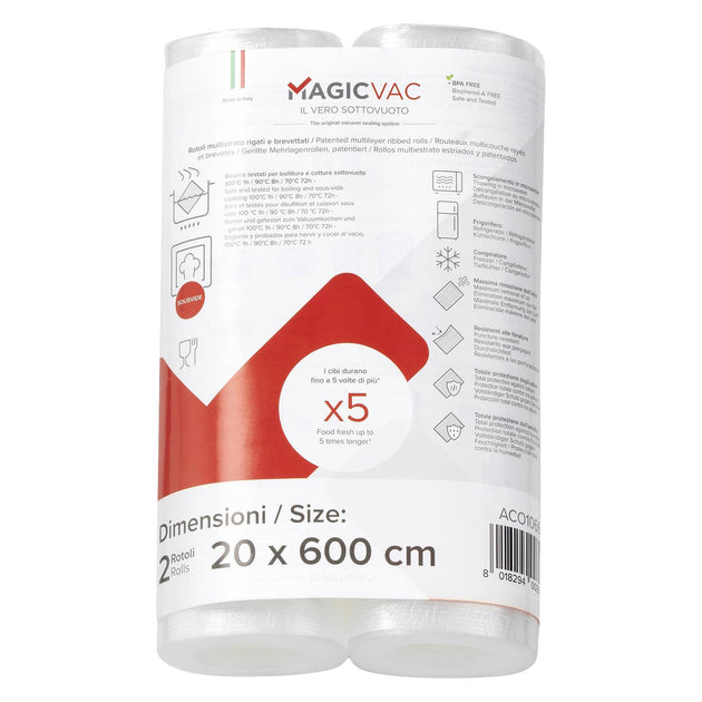 Rouleau pour Machine Sous Vide Alimentaire 20 x 600 cm (x2) ACO Magic Vac