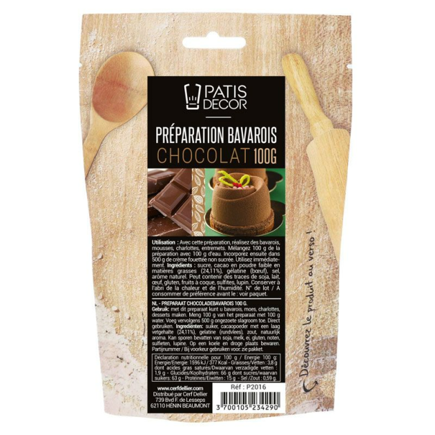 DLUO Courte Préparation Bavarois Gel Chocolat 100 g Patisdécor
