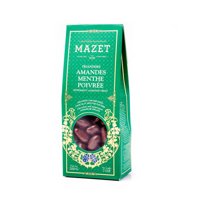 DLUO Courte Etui Pincé Friandises Amandes Menthe Poivrée 200 g Mazet