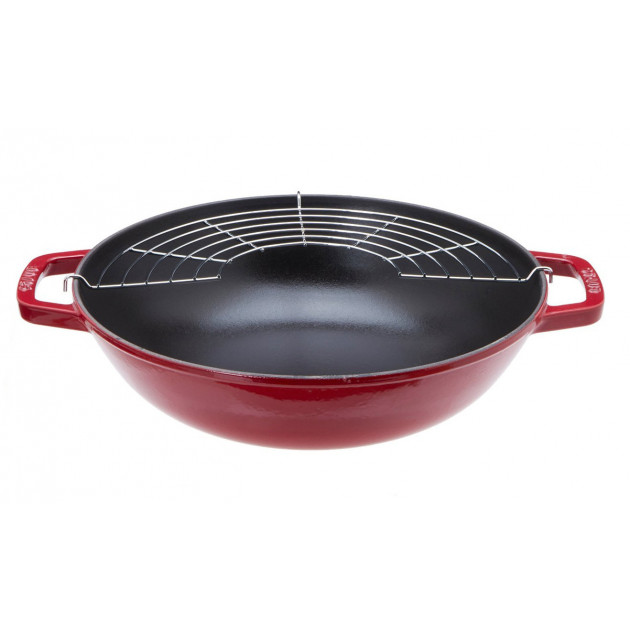 Wok en fonte rouge et couvercle Staub