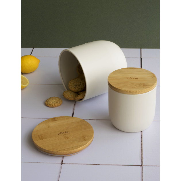 Pot de cuisine beige avec couvercle en bois Pebbly Pot de cuisine beige avec couvercle en bois Pebbly