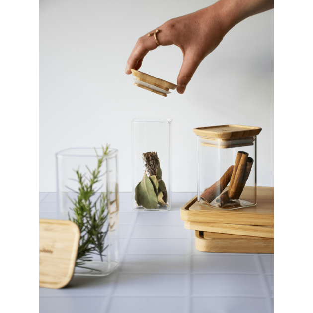 Démonstration 2 pots transparents avec couvercle en bois