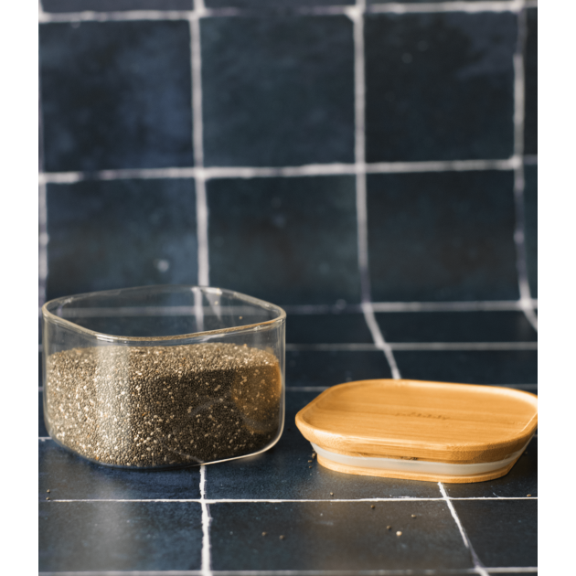 Pot à biscuits transparent avec couvercle en bois bambou
