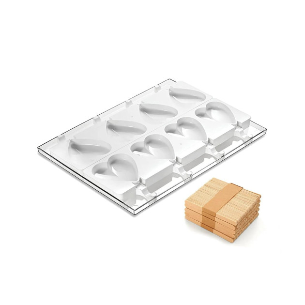Moule a glace silicone Coeur 8 empreintes avec batonnets SilikoMart