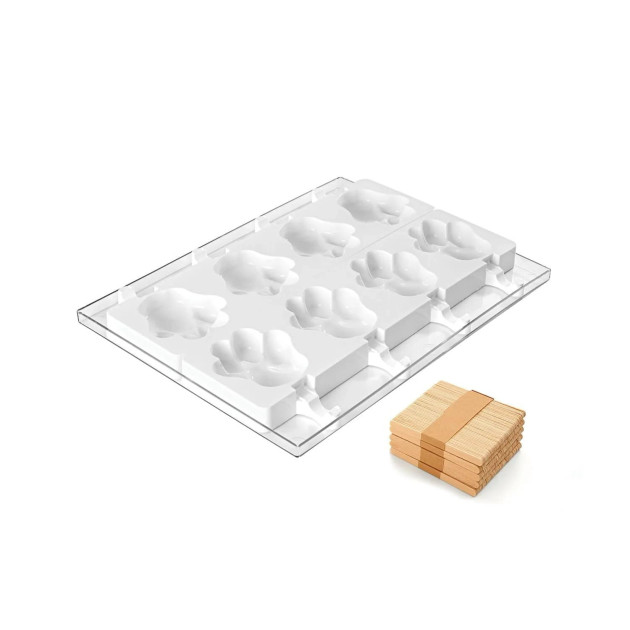 Moule à glace silicone Patte 8 empreintes avec bâtonnets SilikoMart