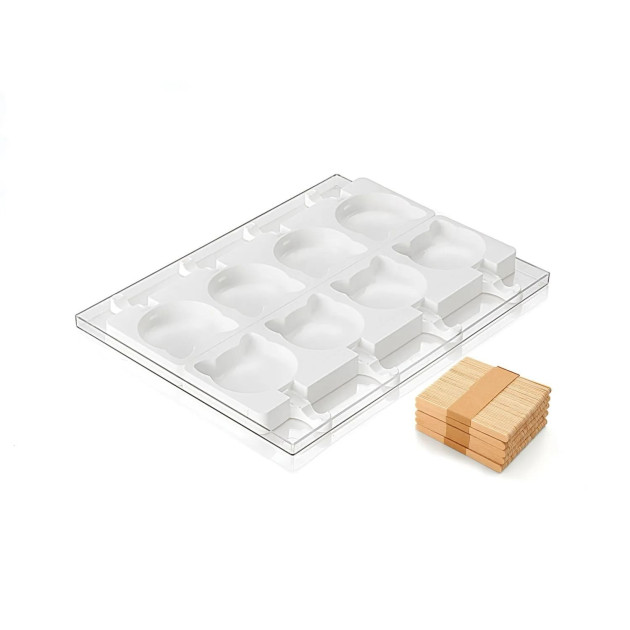 Moule à glace silicone Chat 8 empreintes avec bâtonnets SilikoMart