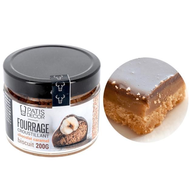DLUO Courte Fourrage Chocolat Caramel et Biscuits 200 g Patisdécor