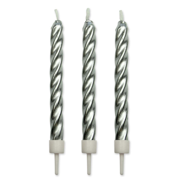 Bougies Torsadées Argentées avec Supports 6,2 cm (x10) PME