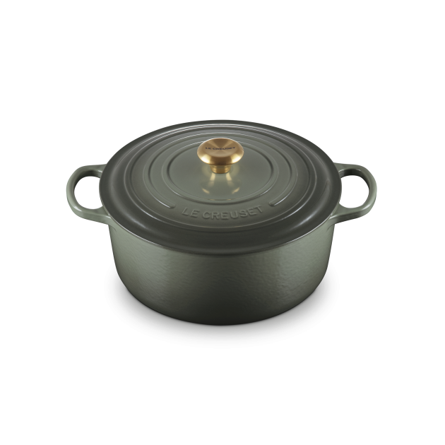 Cocotte en Fonte Ronde 28 cm Thym Bouton Doré Le Creuset Signature