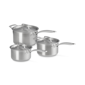 Set 3 Casseroles Inox avec Couvercle Essentiel Le Creuset